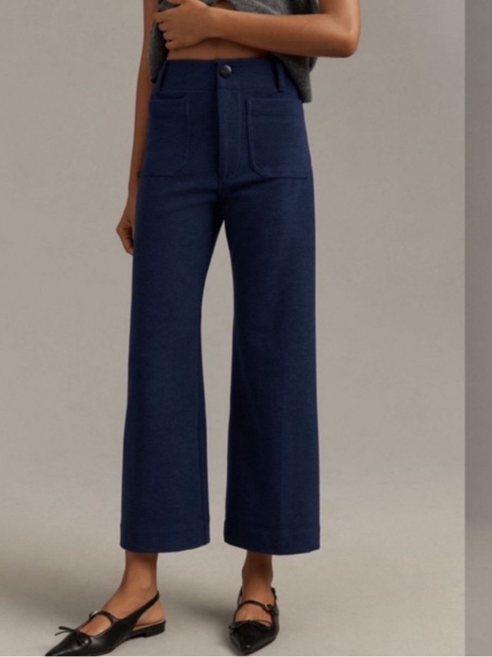 NWT Anthropologie MAEVE The Colette Pant Brushed Knit Wide Leg Blue Crop Sz 31 T - Picture 4 of 16